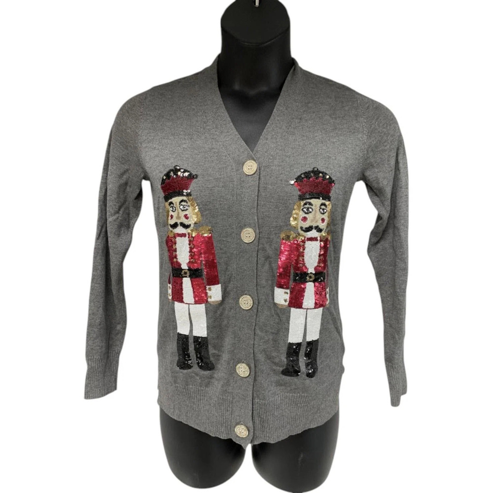 Jingle Belles by Kim Gravel Women's Sequin Cardigan Charcoal - Regular